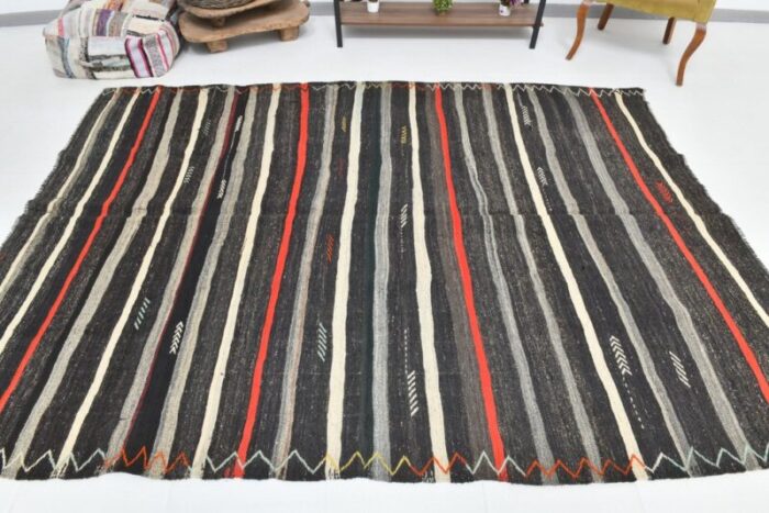 vintage gray orange handmade flatweave kilim rug 5