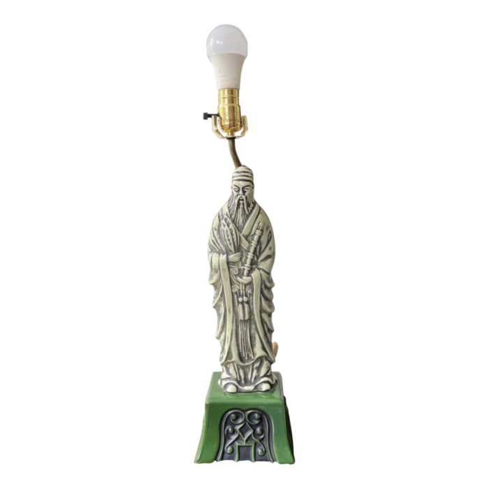 vintage green asian fu lu shou deity scholar lamp 0599