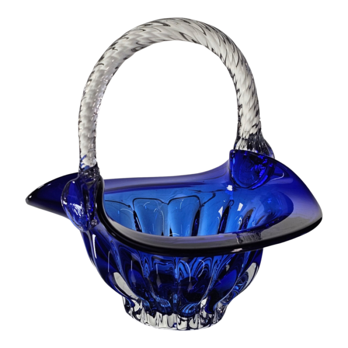 vintage handblown glass cobalt blue w handle 1563