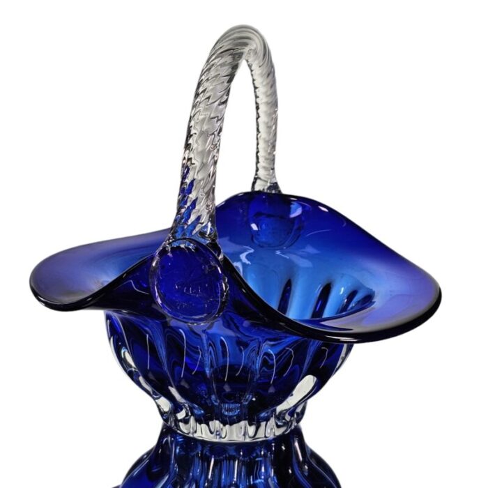 vintage handblown glass cobalt blue w handle 3187