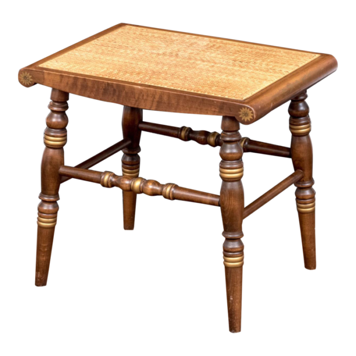 vintage hitchcock style wooden stool with natural cane seat 5868