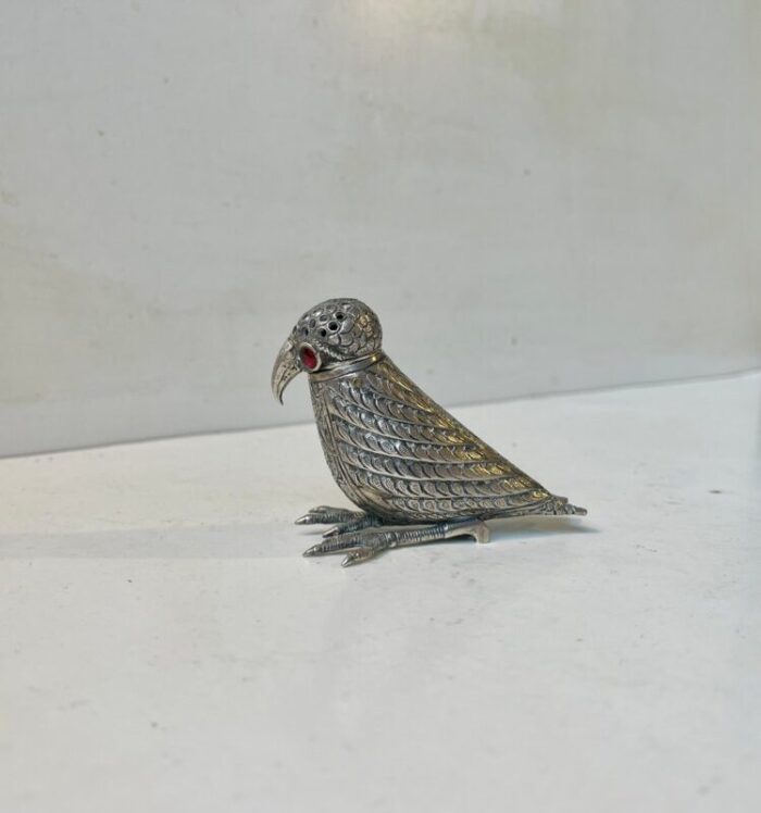 vintage indian bird sugar shaker in silver in the style of kashmiri 1