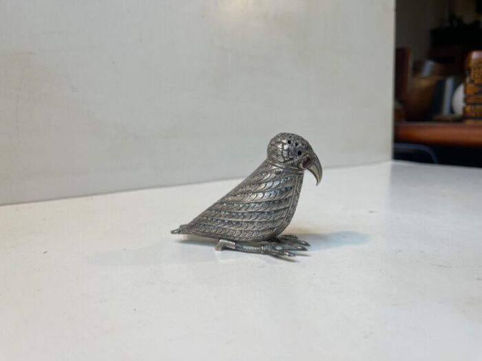 vintage indian bird sugar shaker in silver in the style of kashmiri 4