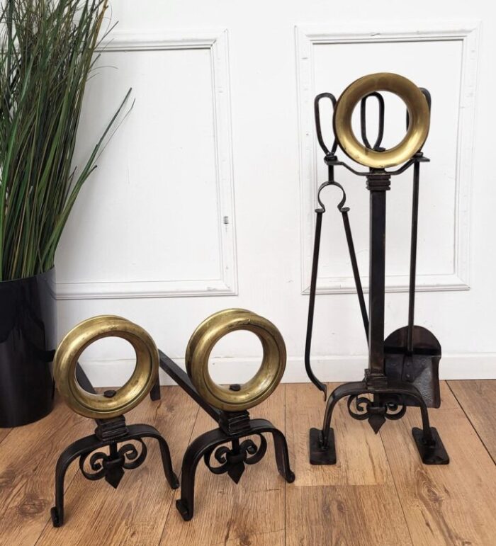 vintage italian brass fireplace tool set with stand 1960s set of 5 6