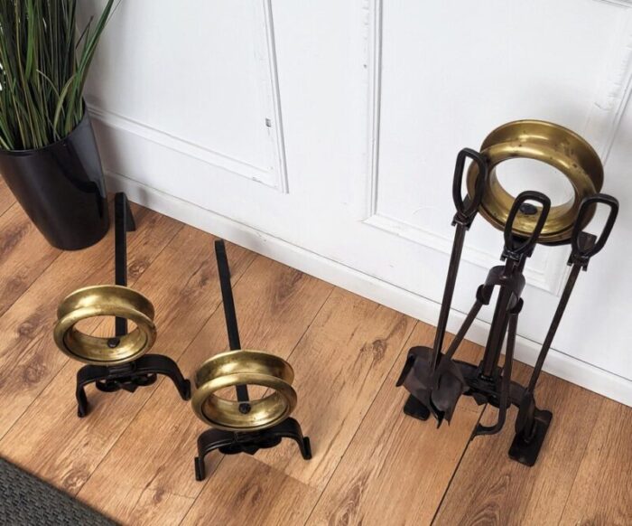 vintage italian brass fireplace tool set with stand 1960s set of 5 7