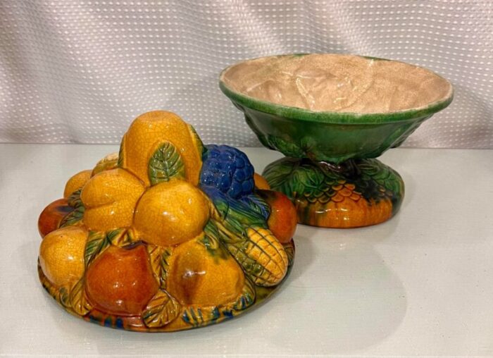 vintage majolica style fruit stacked lidded bowl catchall decor 2805