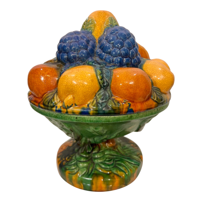 vintage majolica style fruit stacked lidded bowl catchall decor 6410