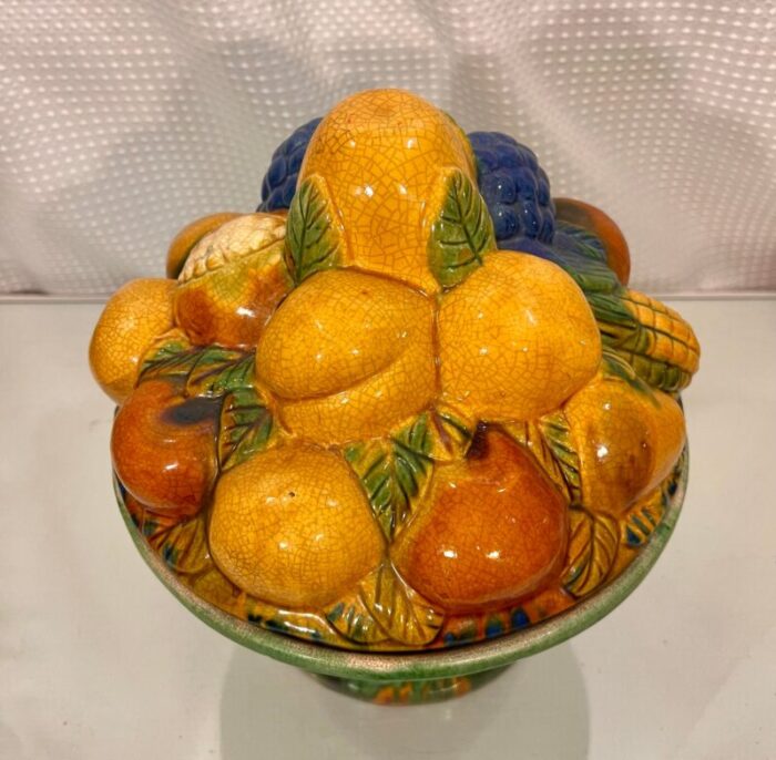 vintage majolica style fruit stacked lidded bowl catchall decor 7485