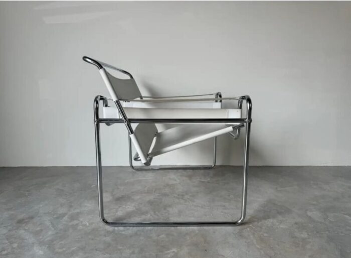 vintage marcel breuer wassily style chrome white leather sling lounge chair 4318