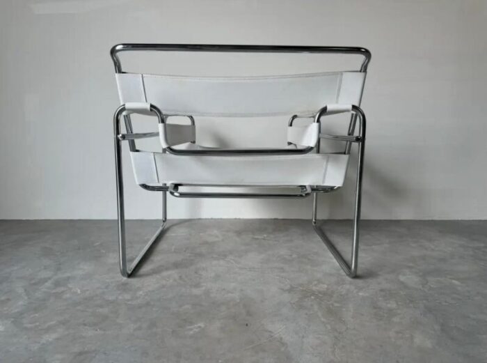 vintage marcel breuer wassily style chrome white leather sling lounge chair 4978