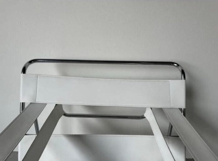 vintage marcel breuer wassily style chrome white leather sling lounge chair 5181