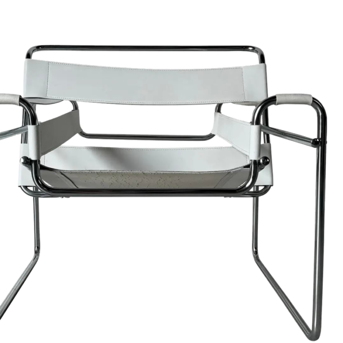 vintage marcel breuer wassily style chrome white leather sling lounge chair 9068