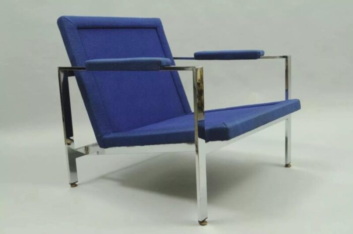 vintage mid century modern milo baughman style chrome flat bar lounge chair 8931