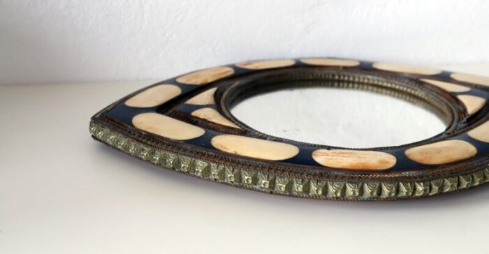 vintage moroccan eye mirror in brass and camel bone 7722