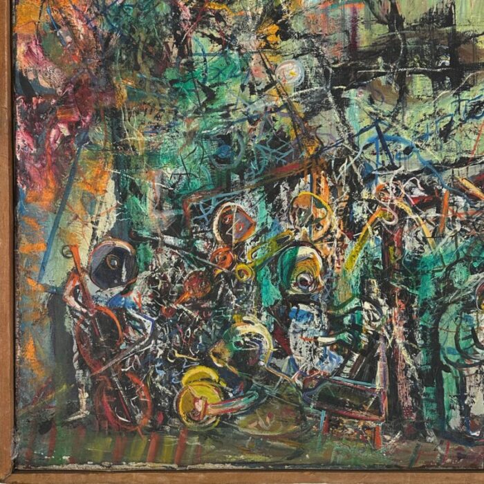 vintage neo expressionist abstract figurative painting signed oil on canvas 6622