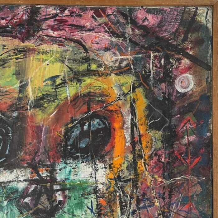 vintage neo expressionist abstract figurative painting signed oil on canvas 9879