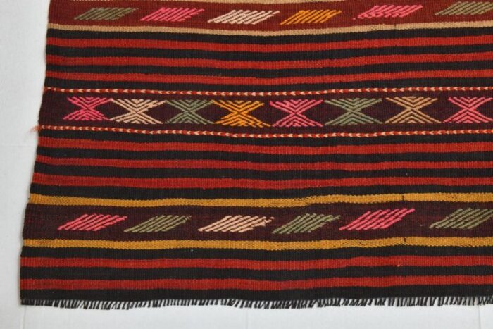 vintage orange red black pinstriped kilim rug 10