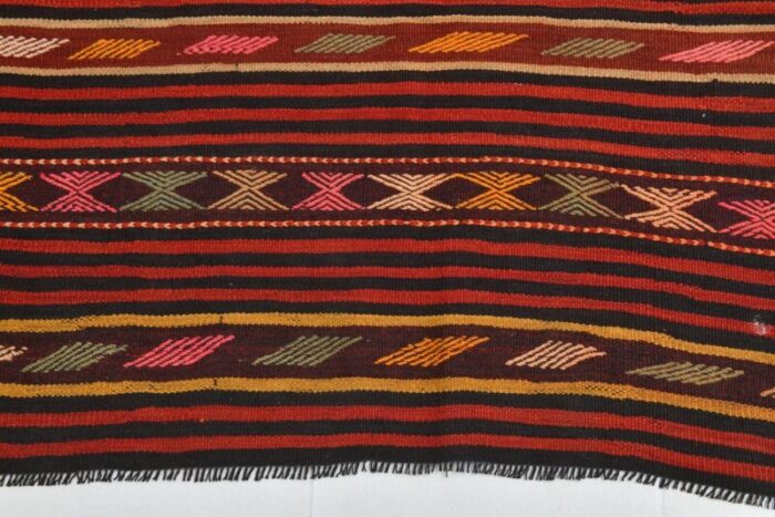 vintage orange red black pinstriped kilim rug 11