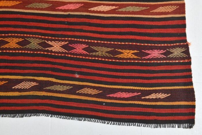 vintage orange red black pinstriped kilim rug 12