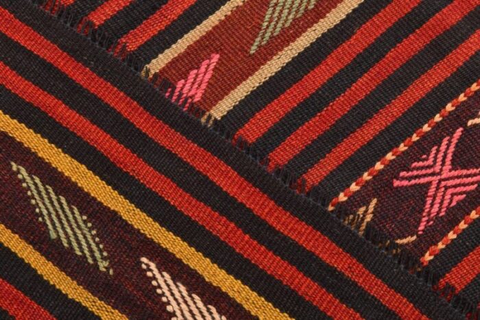 vintage orange red black pinstriped kilim rug 13