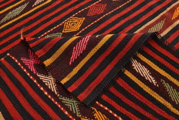 vintage orange red black pinstriped kilim rug 14