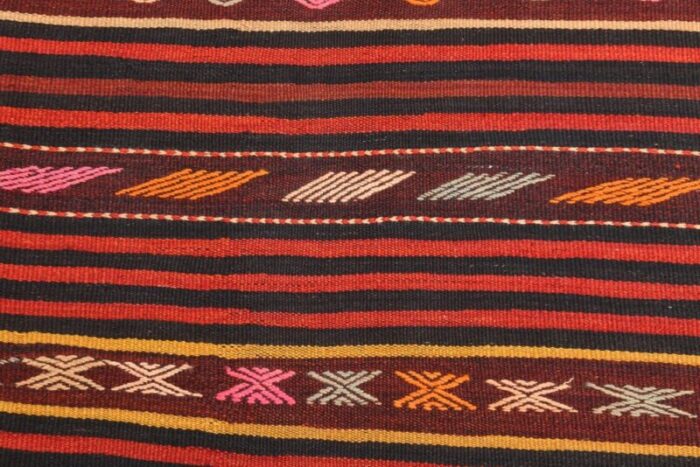 vintage orange red black pinstriped kilim rug 7