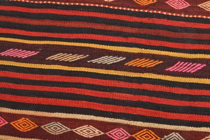 vintage orange red black pinstriped kilim rug 9