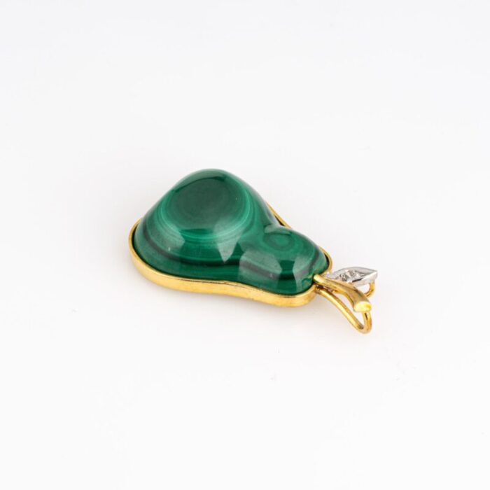 vintage pear pendant malachite diamond 14k yellow gold fine jewelry fruit 1199