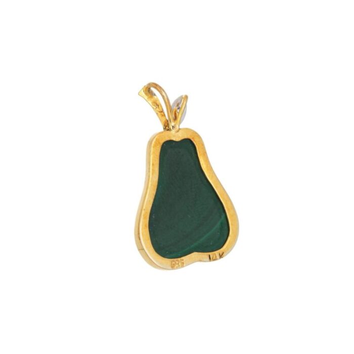 vintage pear pendant malachite diamond 14k yellow gold fine jewelry fruit 2812