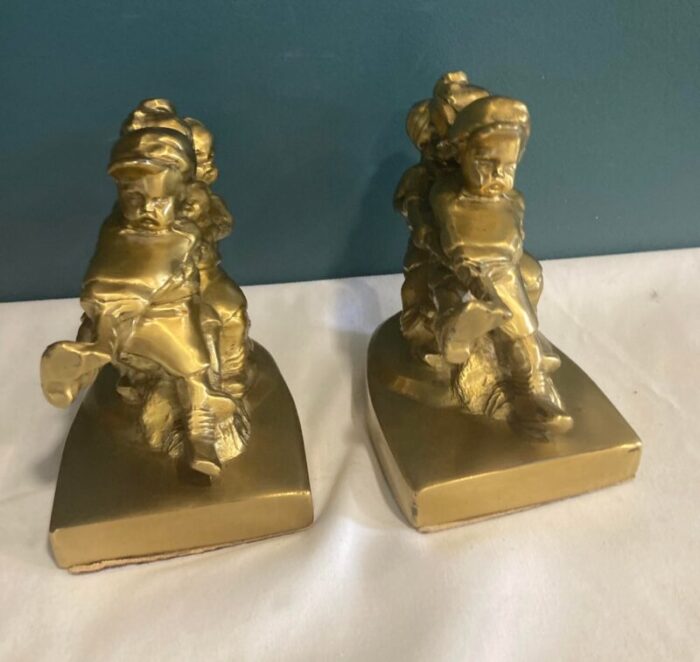 vintage pm craftsman tug of war brass children bookends set of 2 2249