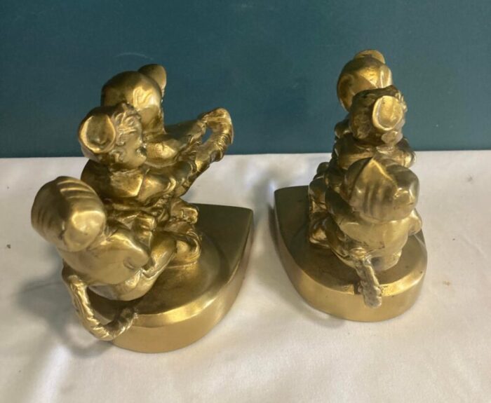 vintage pm craftsman tug of war brass children bookends set of 2 6013