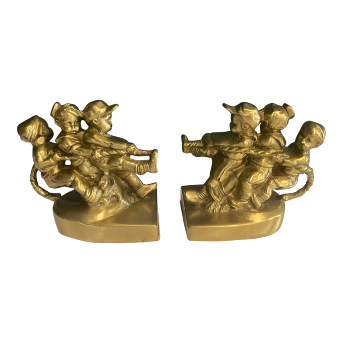 vintage pm craftsman tug of war brass children bookends set of 2 9711