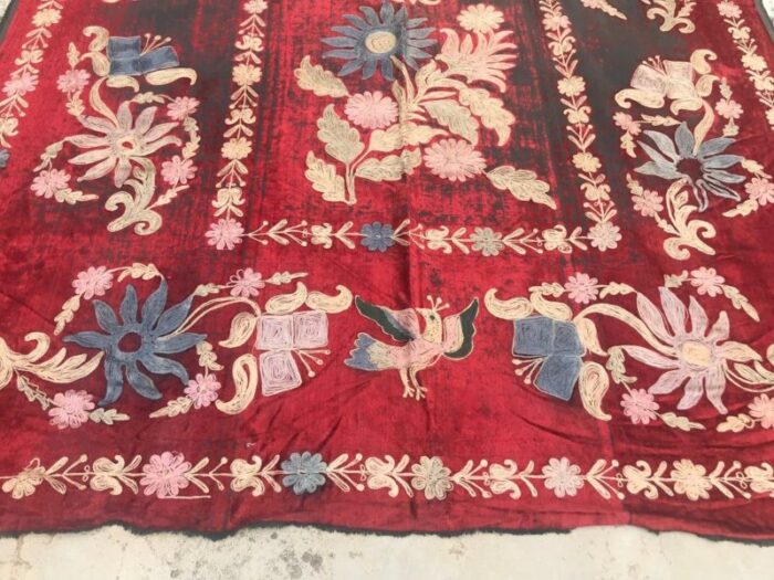 vintage red and black floral tapestry 1960s 6