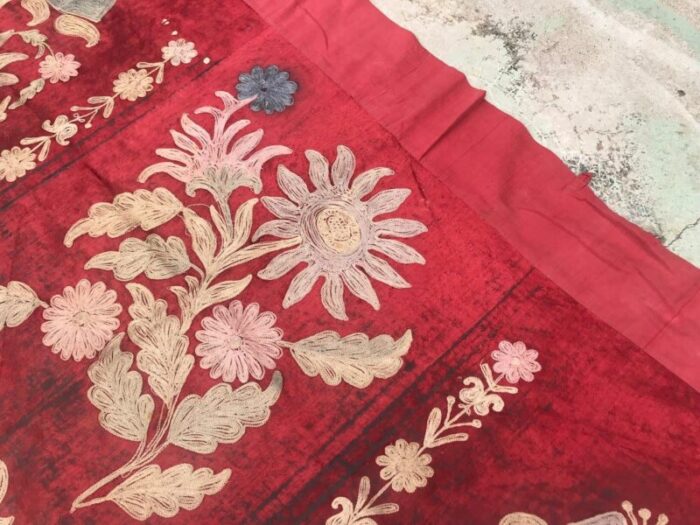 vintage red and black floral tapestry 1960s 8