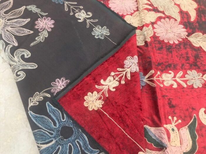 vintage red and black floral tapestry 1960s 9