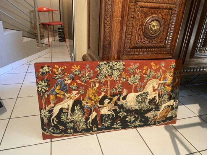 vintage red black and green unicorn tapestry 3685