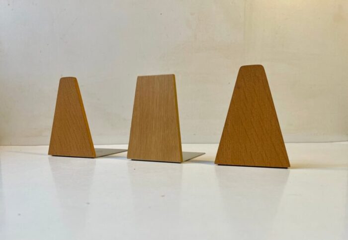 vintage scandinavian bookends in oak 1960s set of 3 1