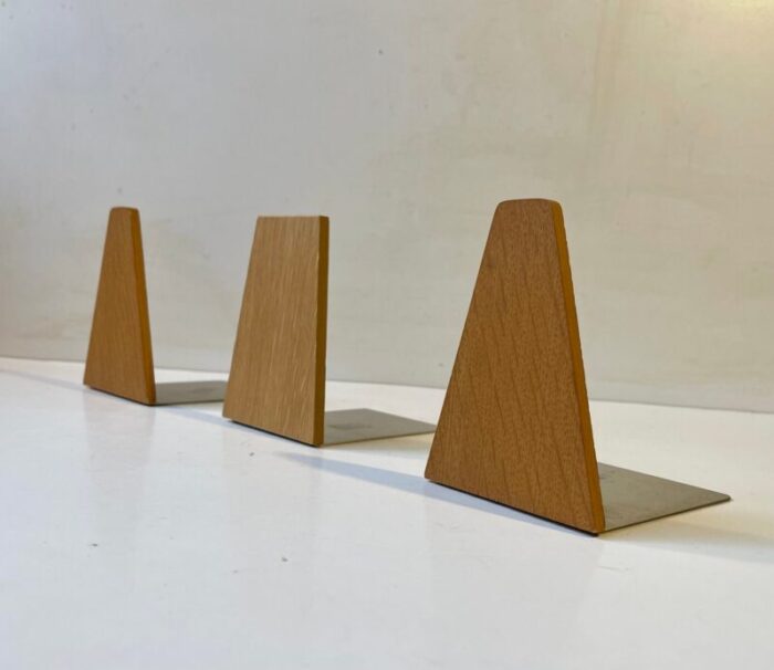 vintage scandinavian bookends in oak 1960s set of 3 2