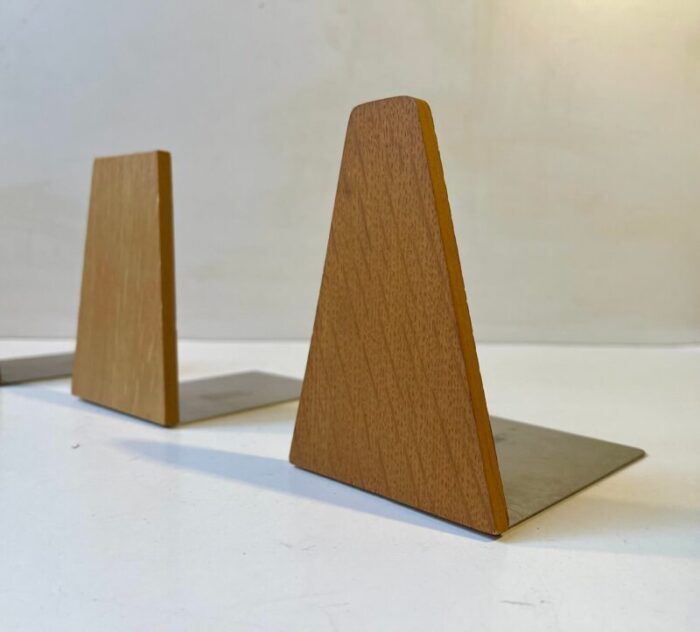 vintage scandinavian bookends in oak 1960s set of 3 3