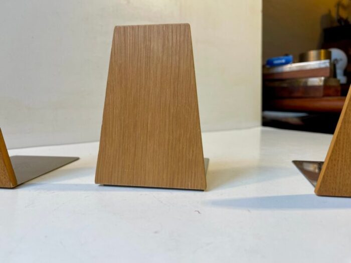 vintage scandinavian bookends in oak 1960s set of 3 5