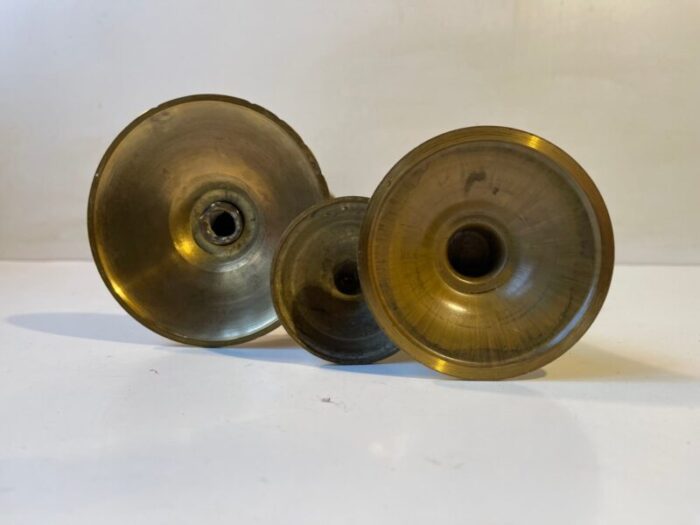 vintage scandinavian brass candlesticks 1970s set of 3 3