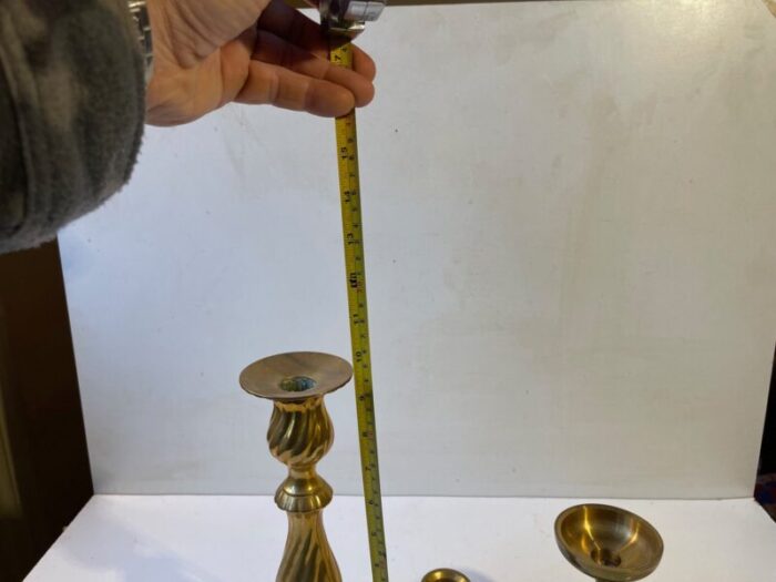 vintage scandinavian brass candlesticks 1970s set of 3 4