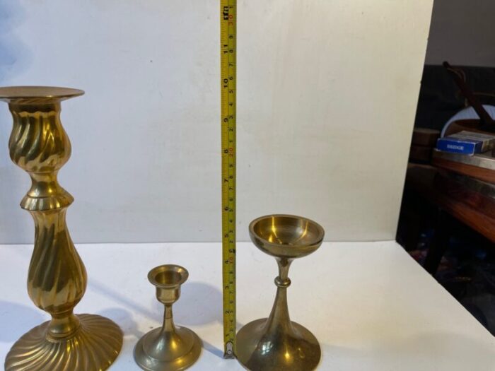 vintage scandinavian brass candlesticks 1970s set of 3 5