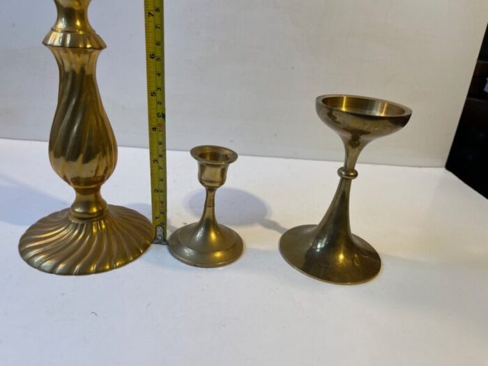 vintage scandinavian brass candlesticks 1970s set of 3 6