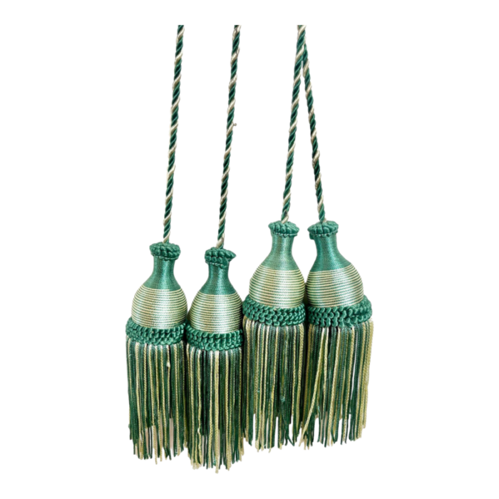 vintage set of two hollywood regency style green tassel curtain tie backs 5423