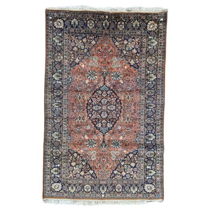 vintage silk kashmir rug 1980s 1