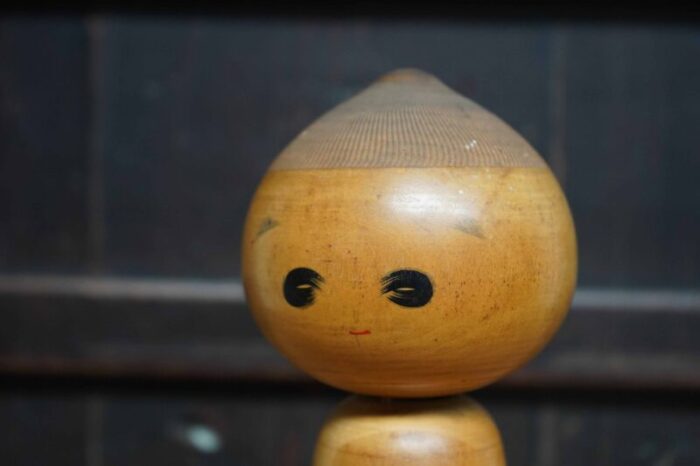 vintage sosaku kokeshi in chestnut by watanabe masao japan 1960s 2