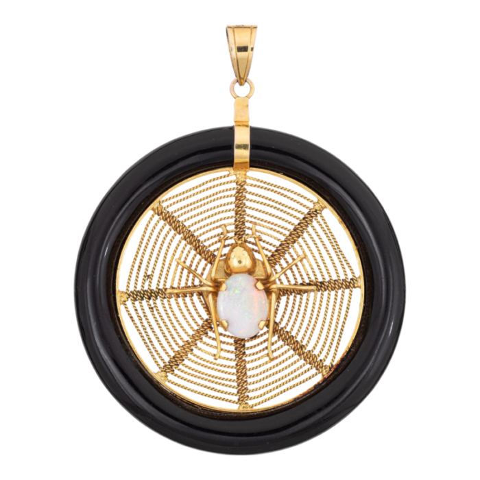 vintage spider web pendant opal 14k yellow gold large onyx fine jewelry 9239