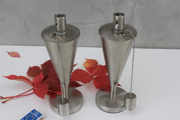 vintage stainless steel oil table lamp germany 1980s set of 2 7698