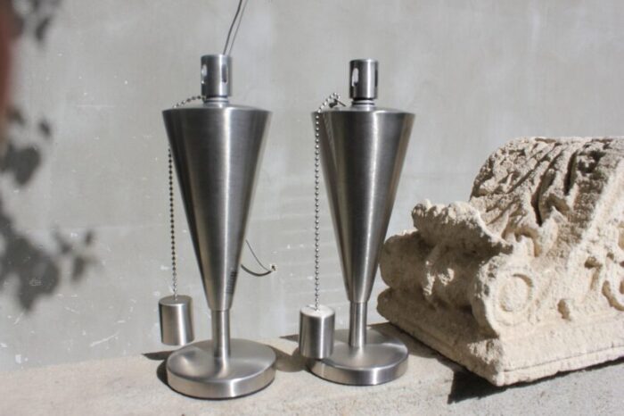 vintage stainless steel oil table lamp germany 1980s set of 2 9420